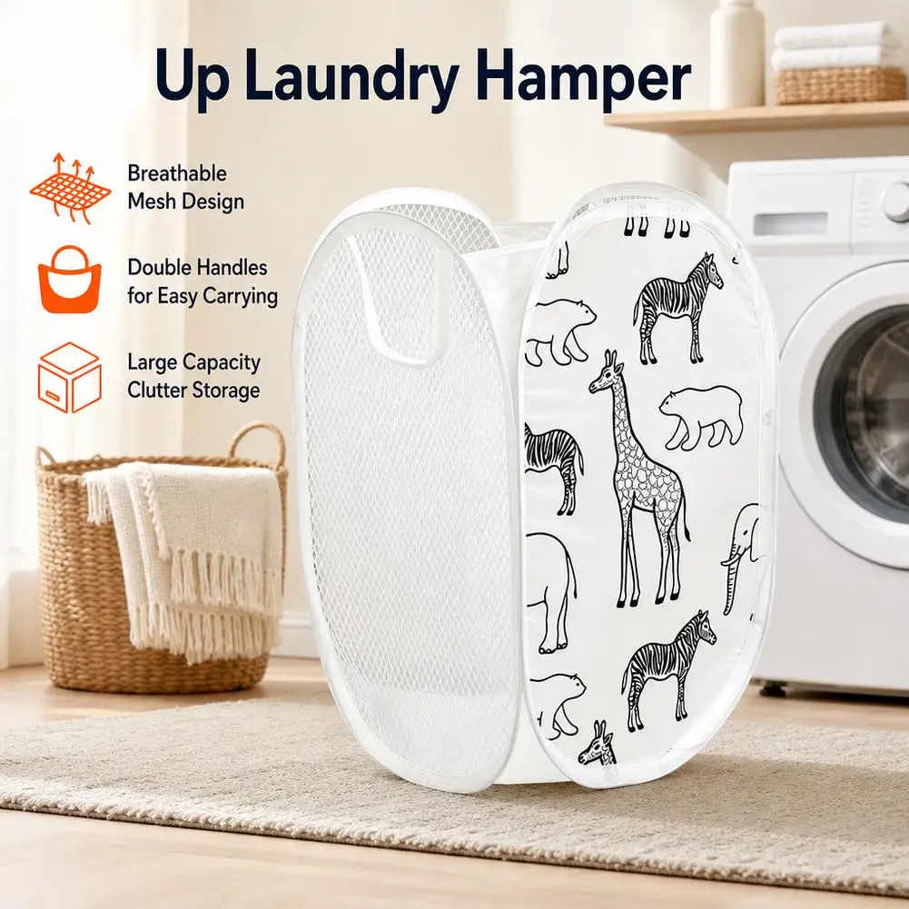 Cartoon Foldable Laundry Basket Large Capacity Organizer Basket for Household Dirty Clothes Nylon Mesh Bag for Toy Storage