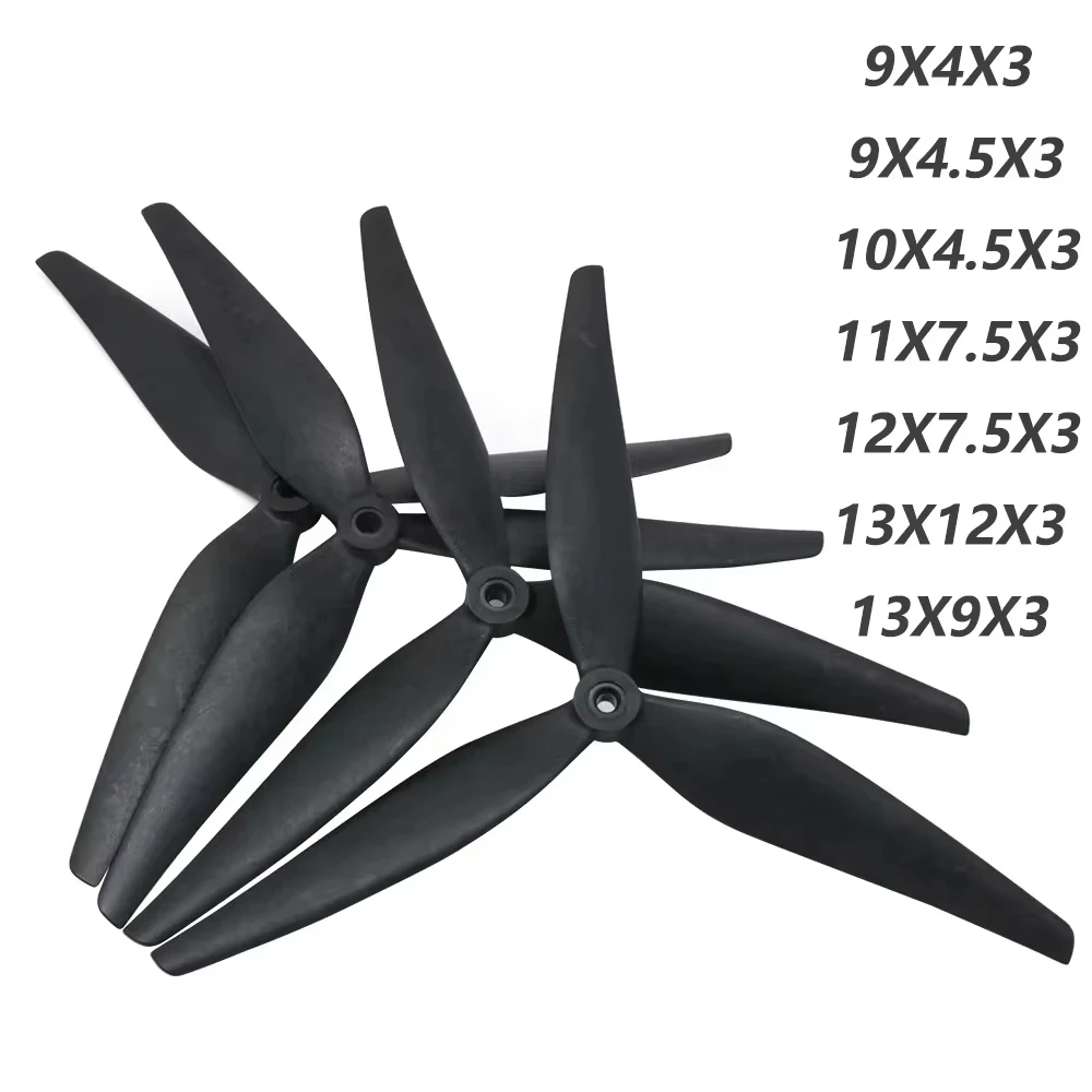 2pair  HQProp 9X4X3/9X4.5X3/10X4.5X3/11X7.5X3/12X7.5X3/13X12X3/13X9X3 3-bladed Black Carbon Reinforced Nylon Propeller for FPV