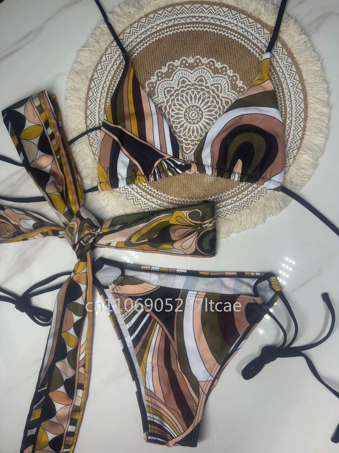 

Новые женские коричневые комплекты бикини с повязкой на голову, женские классические сексуальные комплекты бикини