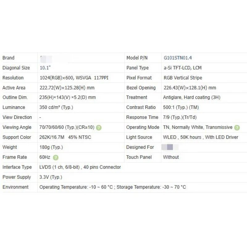 G101stn01.4 nova marca original tela LCD de 10,1 polegadas