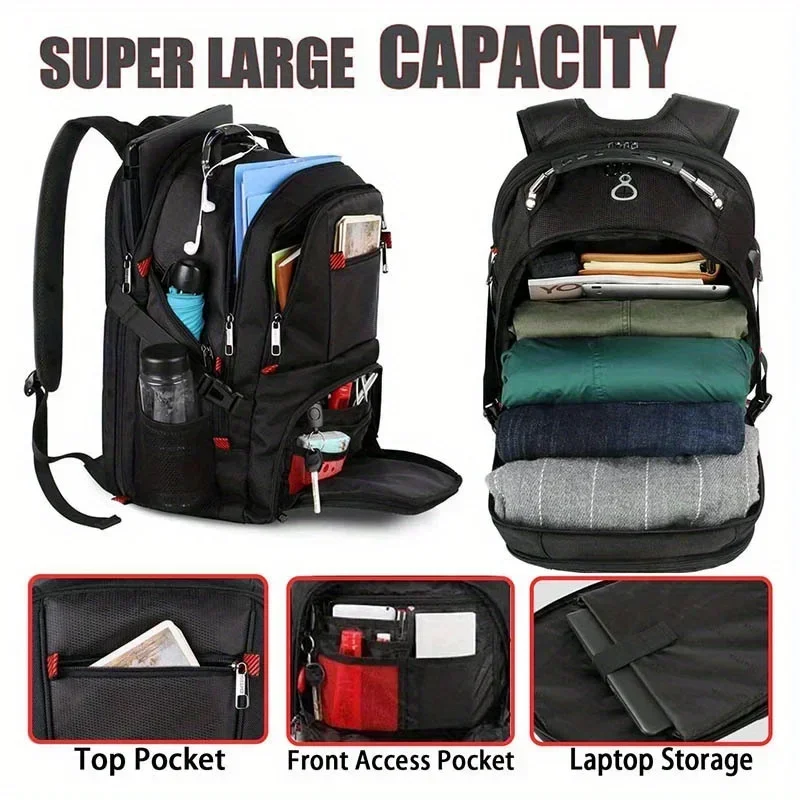 Herren-Reiserucksack, große 13,21-Gallonen-Laptoptasche, Business-Arbeitstasche mit USB-Ladeanschluss, passend für 17-Zoll-Laptops. – Detail 1