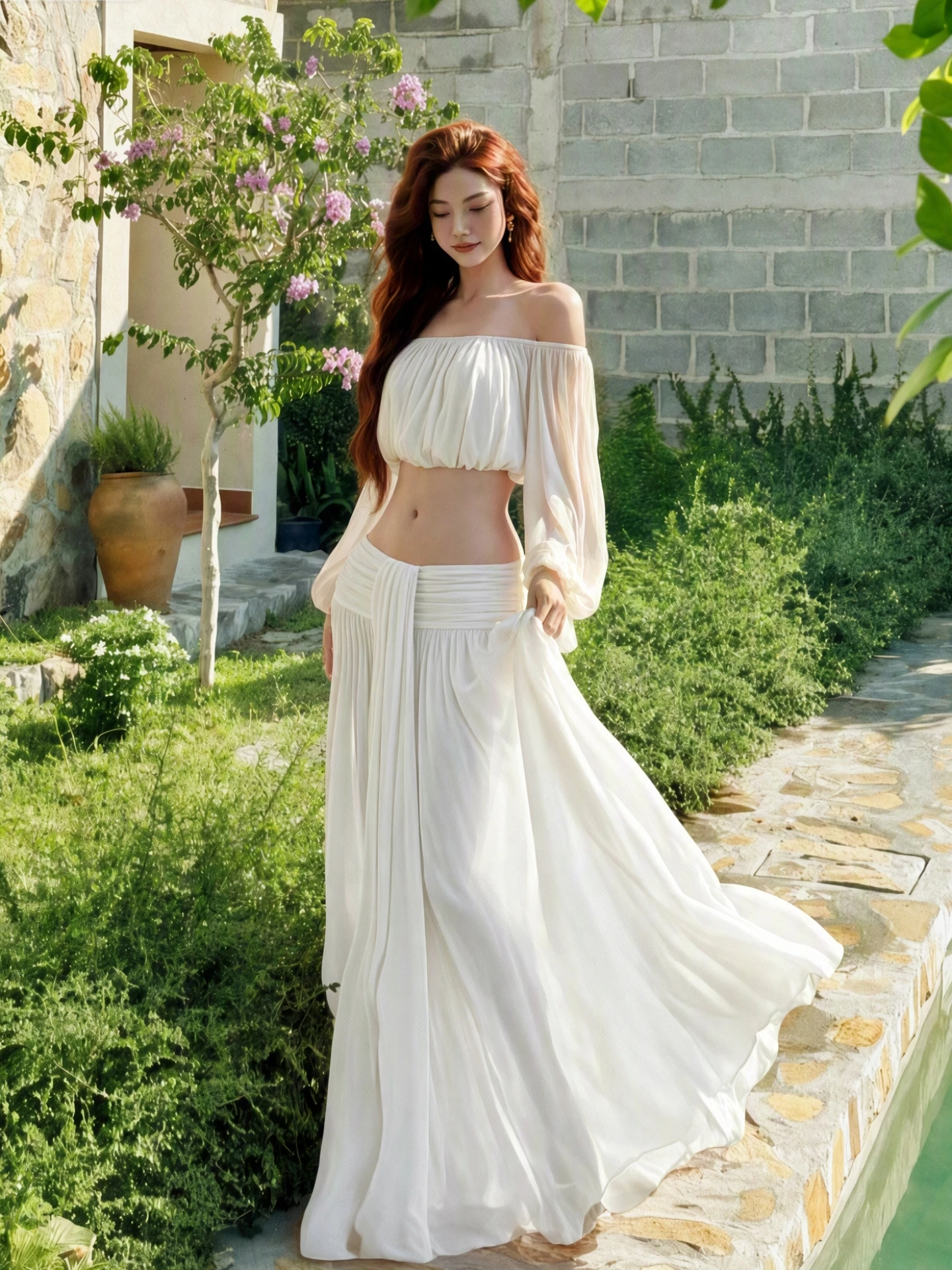 Dulzura Women'S Fashion Sexy Elegant 2 Piece Sheer Mesh Skirt Set Off Shoulder Long Sleeve Crop Top Slim Long Skirt Matching Set