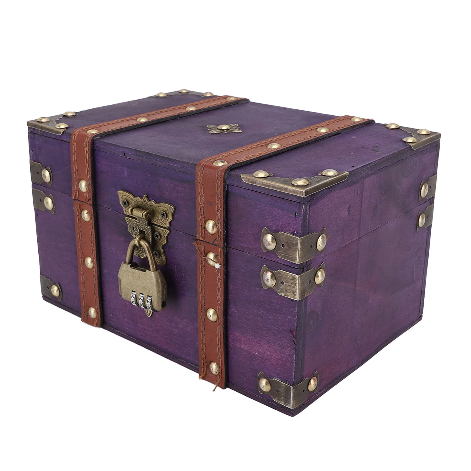 Versatile Decorative Vintage Wooden Treasure Chest Box Handmade Rectangle Small Rectangle Antique Wood Jewelry Box for Bedroom view 4