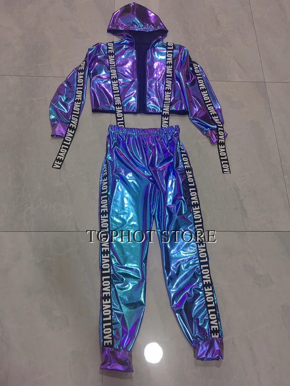 Pantaloni da giacca con cappuccio laser blu viola da uomo Set da ballo jazz hip-hop 2 pezzi discoteca bar cantante festa spettacolo rave outfit costume