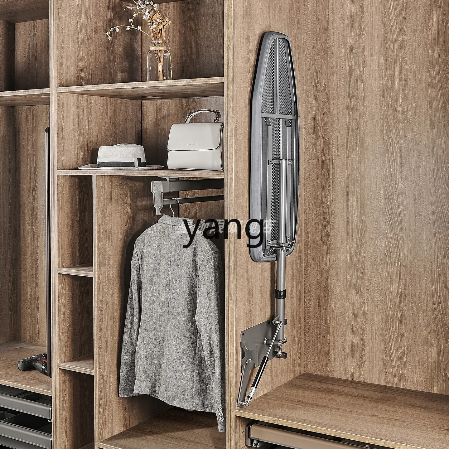 LHH  Household folding wardrobe ironing board Hidden ironing rack Push-pull damping ironing