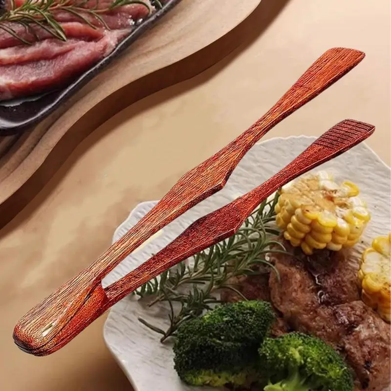 1Pcs Bamboo Cooking Kitchen Tongs Food BBQ Tool Salad Bacon Steak Bread Cake Wooden Clip Home Kitchen Utensil