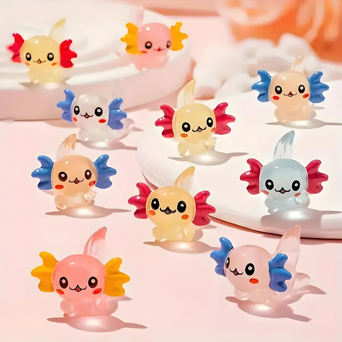 10/20pcs Mini Resin Axolotl Miniature Glitter Axolotl Tiny Animal Figures Ornament for DIY Fairy Garden Glass Container Potted