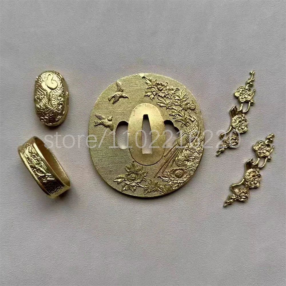 Excellent Copper Brass Tsuba Handguard Guard Copper Fuchi Kashira Menuki For Real Japanese Japan Samurai Katana Sword Fittings