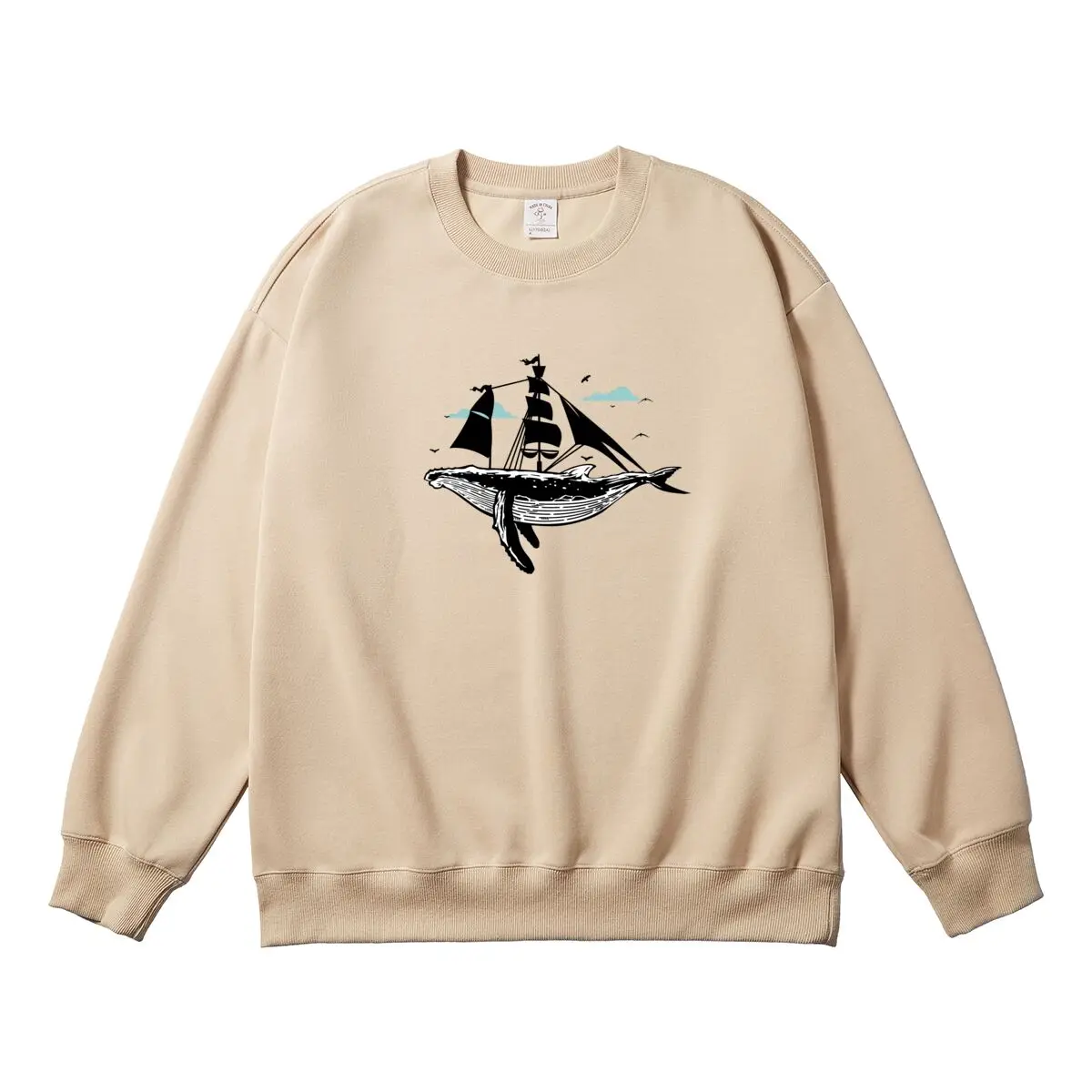 Oversized Women Pullover Round Neck Long Sleeve Autumn Thick Clothes Whale Sailboat Graphic Woman Tops Female Sweatshirt
