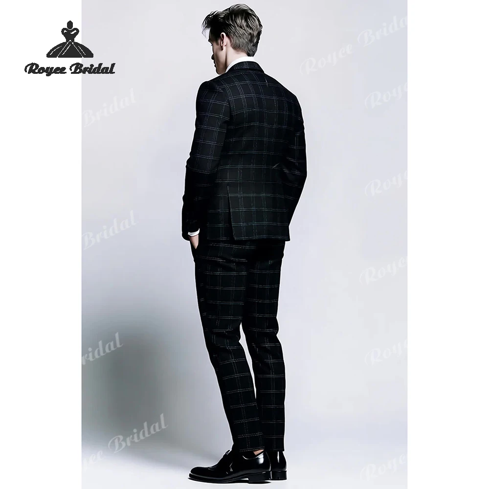 Black Grid Two Piece Single Breasted Men's Suit Wedding 2026 Notched Lapel Business Suit Customized trajes para hombre