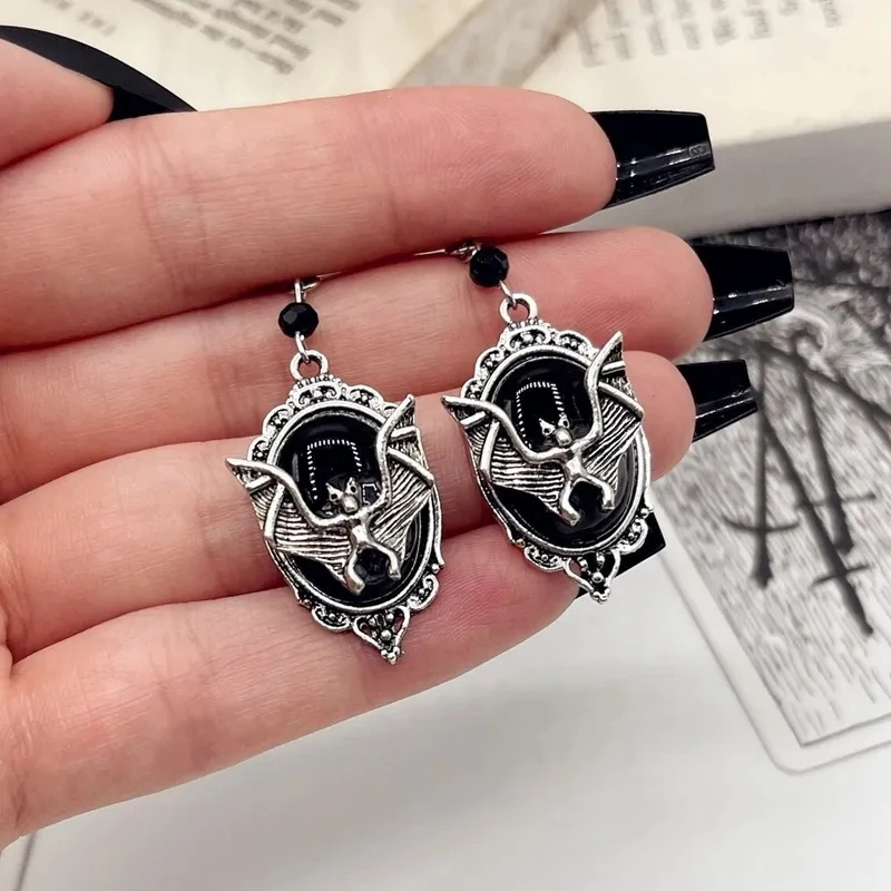 Cute Bat Earrings Black Bat Wings Vampire Jewelry Vampire Goth Earrings Dangle Halloween Gothic Aesthetic Earrings