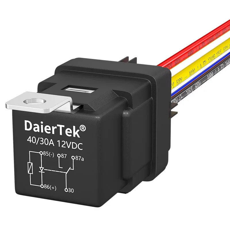 JD1914 Automotive Relay 24V 40A DC 5‑Pin SPDT Waterproof Relay Kit with 12AWG 16AWG Bosc‑Style Socket Harness
