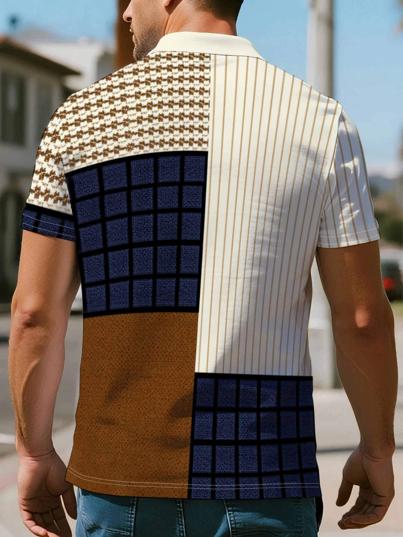Men's summer best-selling simple check-patterned printed short-sleeved POLO shirt for outdoor casual wear and fashion