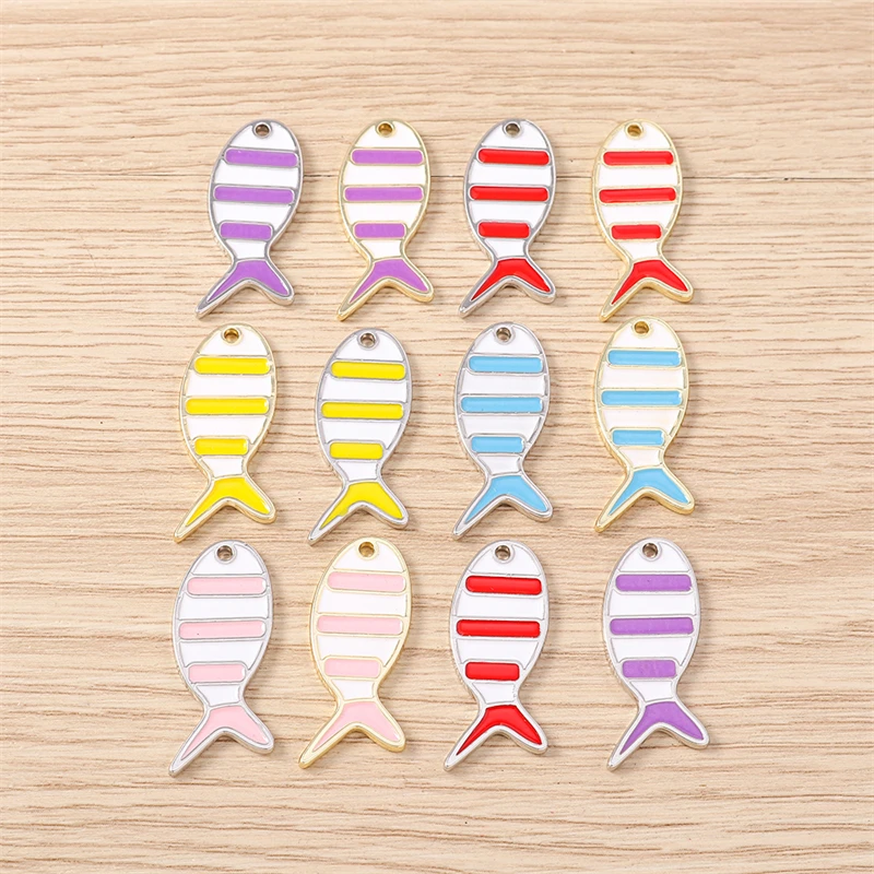 5 Stück 12x26mm Niedliche Bunte Emaille-Fisch-Anhänger für die Herstellung von Ohrhängern, Halsketten, Armbändern, DIY-Handwerk und Schmuckzubehör – Detail 2