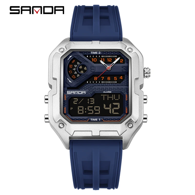 SANDA Brand Fashion Electronic Watches for Man Alarm Clock Luminous Calendar Waterproof Silicone Strap Men's Digital Wristwatch