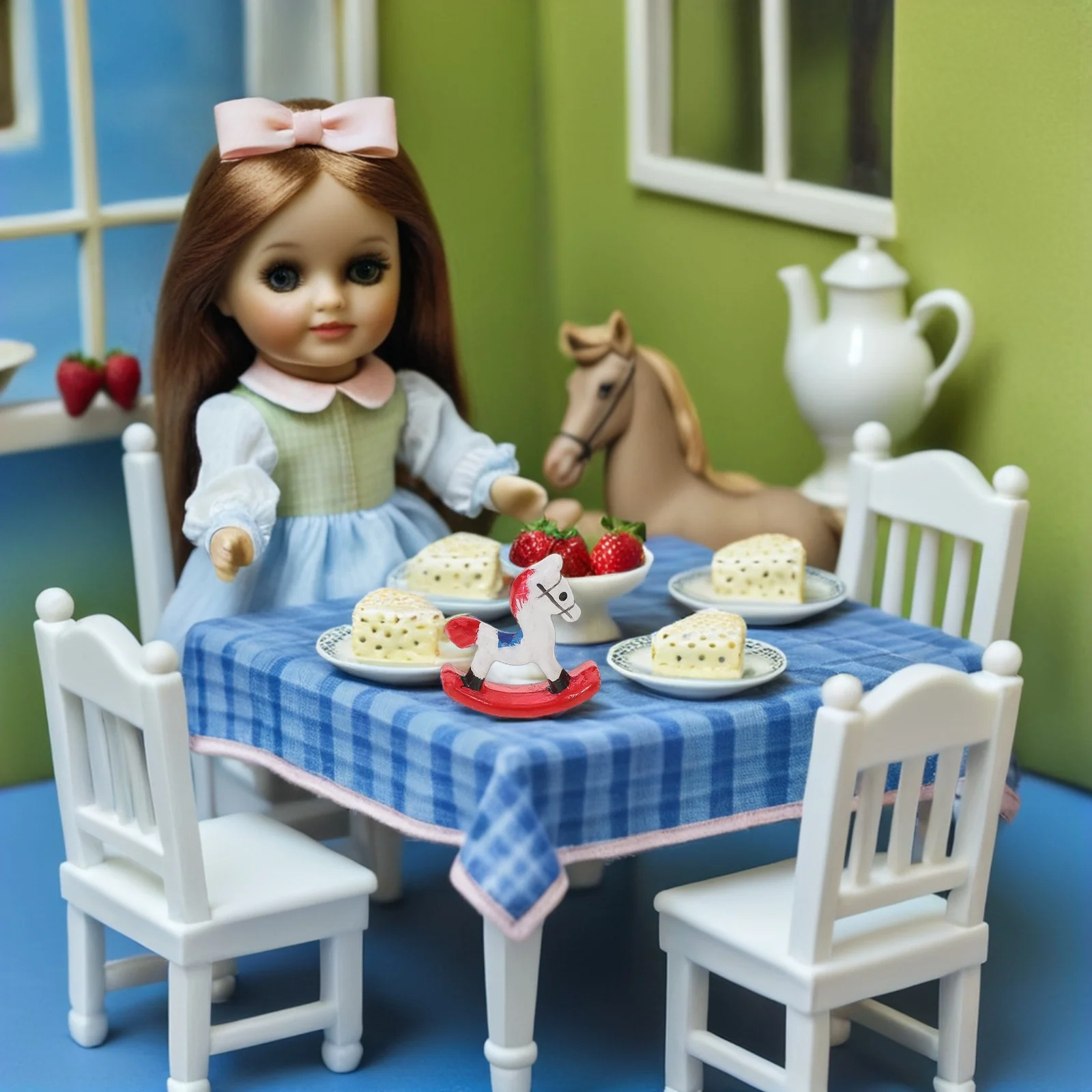 Miniature Dollhouse Metal Rocking Chair Nursery Decor Mini Furniture Accessory for Kids Room Display Mini Chair