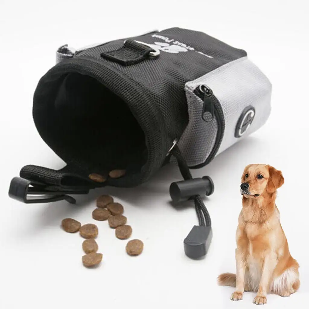 Portable Pet Dog Cat Treat Bag Outdoor Training Bags Food Snack Feed Bait Pouch with Belt Clip, Built-in Poop Bag Dispenser