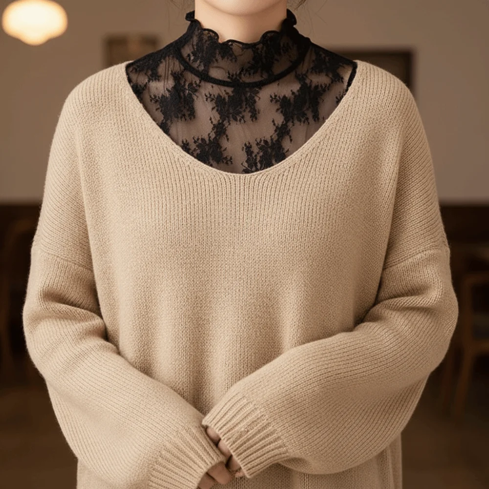Vest Elegant Fake Lace Floral Collar Gauzy Slim Mesh Base Layer Top Solid Color Short Sleeve Detachable False Collar Women