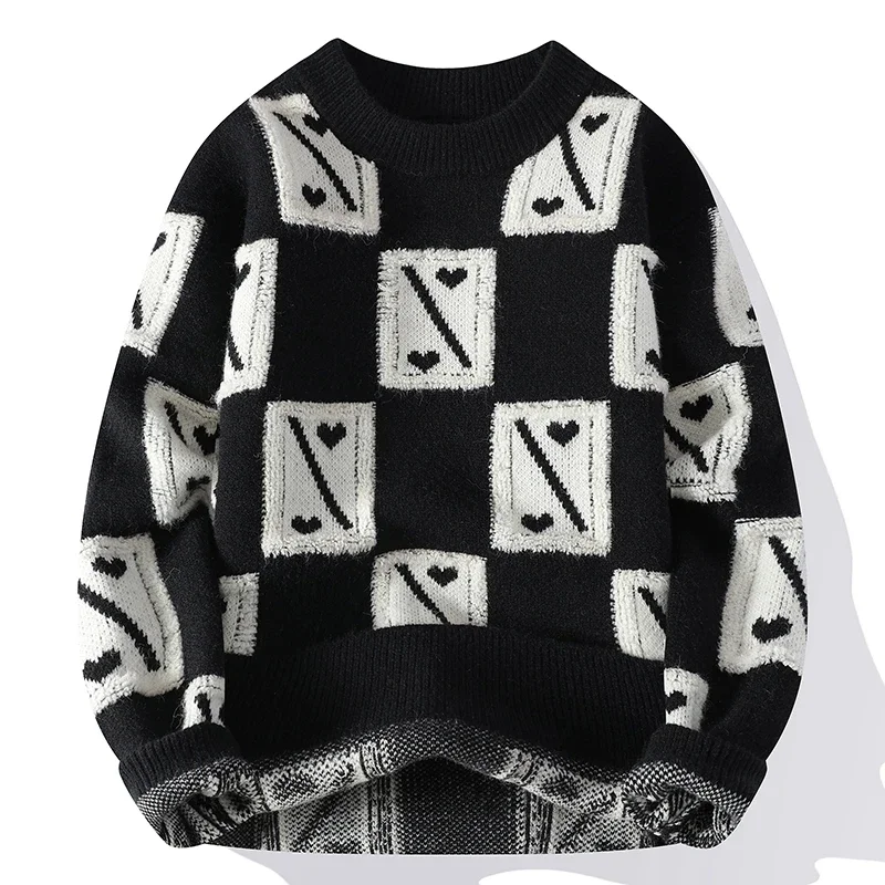 2024 High Endแฟชั่นพิมพ์เสื้อกันหนาวผู้ชายหนาMensฤดูใบไม้ร่วงPulloversเกาหลีสไตล์สบายๆฤดูหนาวคริสต์มาสถักจัมเปอร์