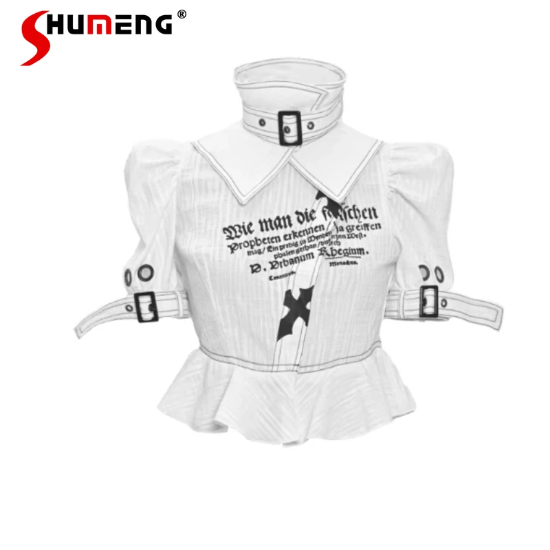 

Japanese Style Three-dimensional Pure Cotton Blusas Fashion Subculture Turtleneck Punk Solid Color Shirt Top Set Slim Fit Blouse