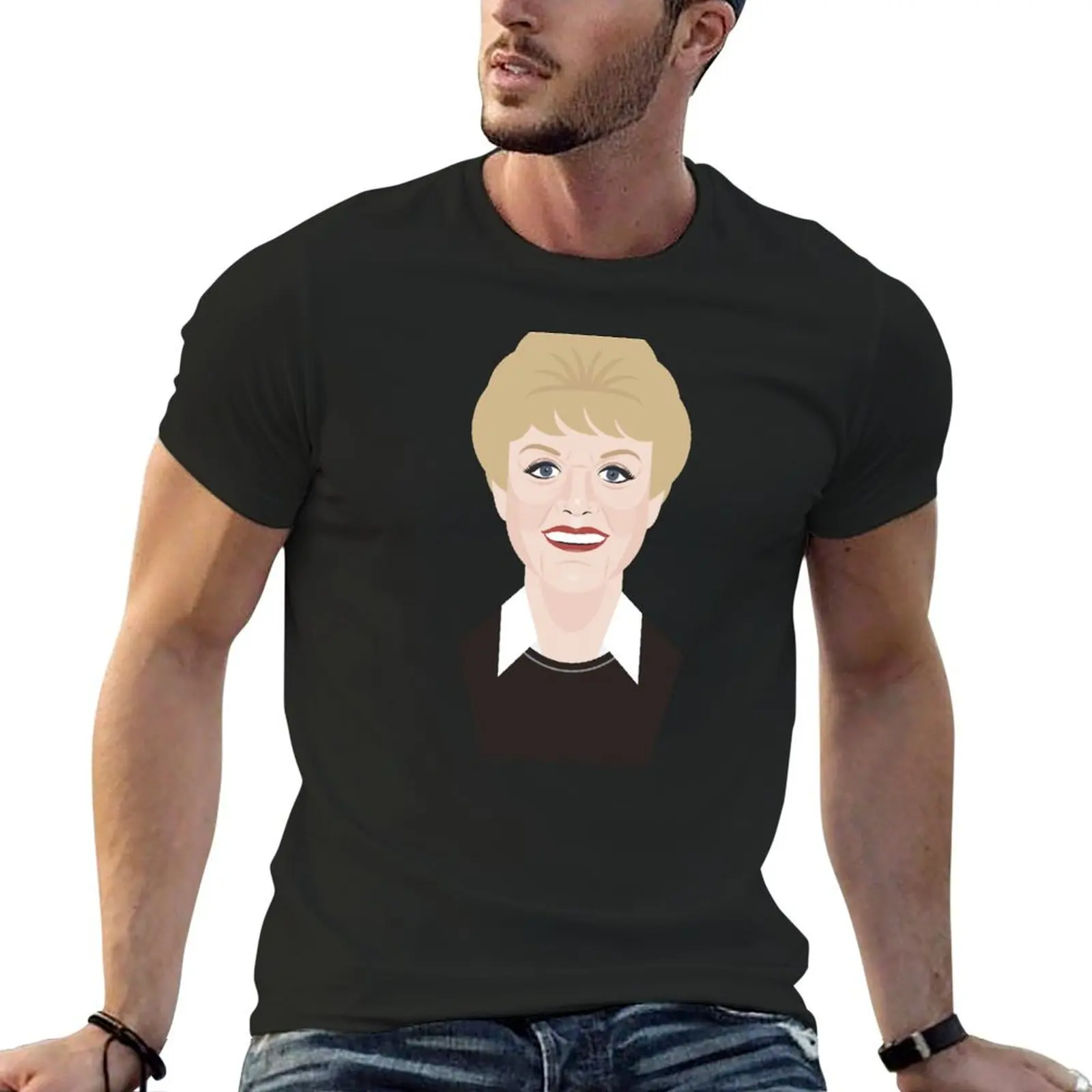 Angela Lansbury, Detective and Dame Illustration T-Shirt Short sleeve tee street wear quick-drying shirts graphic tee men