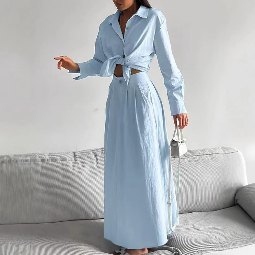 

Женский темпераментный костюм для поездок на работу в стиле INS, рубашка с длинными рукавами + полуюбка, утягивающий комплект из двух предметов