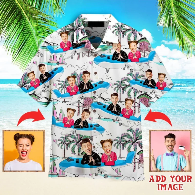 

Customized Couple Graphic Hawaiian Shirt For Men Portrait 3D Printed Short Sleeve Summer Loose Street Aloha Shirts Lapel Blouses