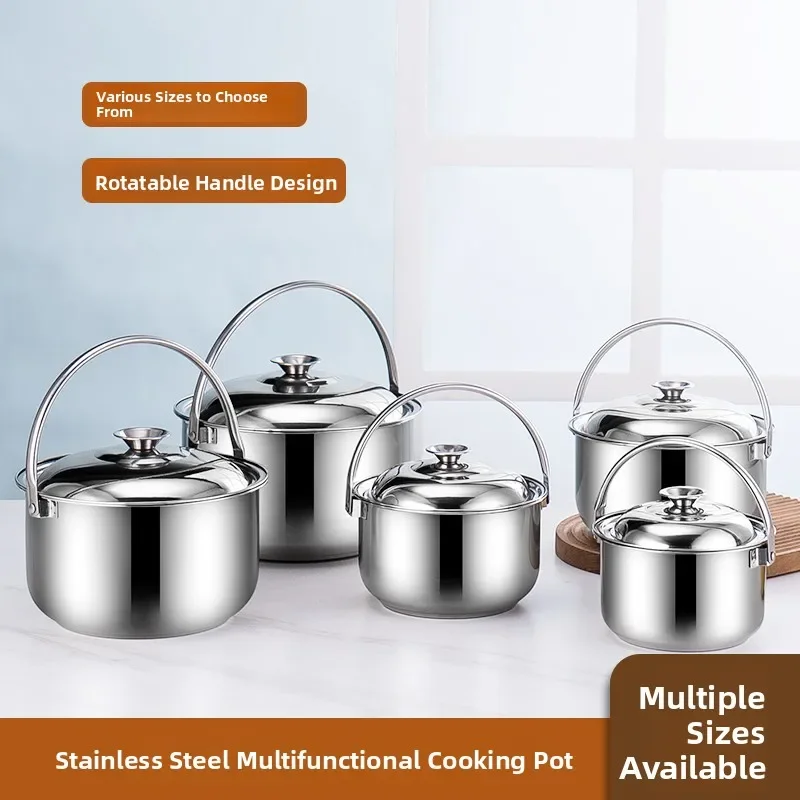 Stainless Steel Soup Pot Handheld Multi-Function Cover Home Use Milk Bottle Towel Cooking Utensils round Shape Chinese Style