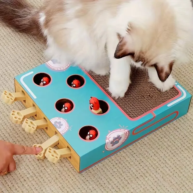 Pop-Up Game Cat Scratcher - Interactive Corrugated Cardboard Toy for Cats, Multi-Functional Play and Exercise Accessory