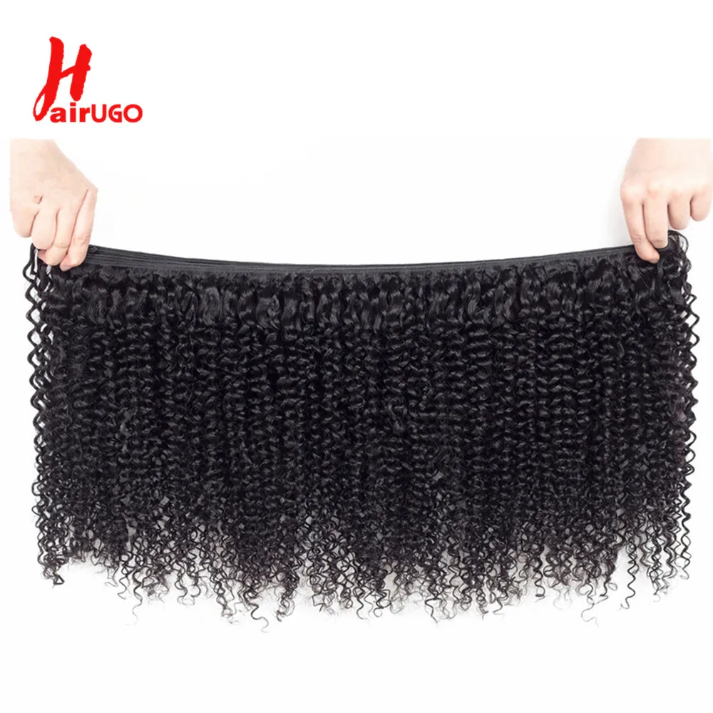 2/3 Bundles With Frontal Kinky Curly Weaving 13*4 Lace Front With Human Hair Bundles HairUGo Brazilian Transparent Lace