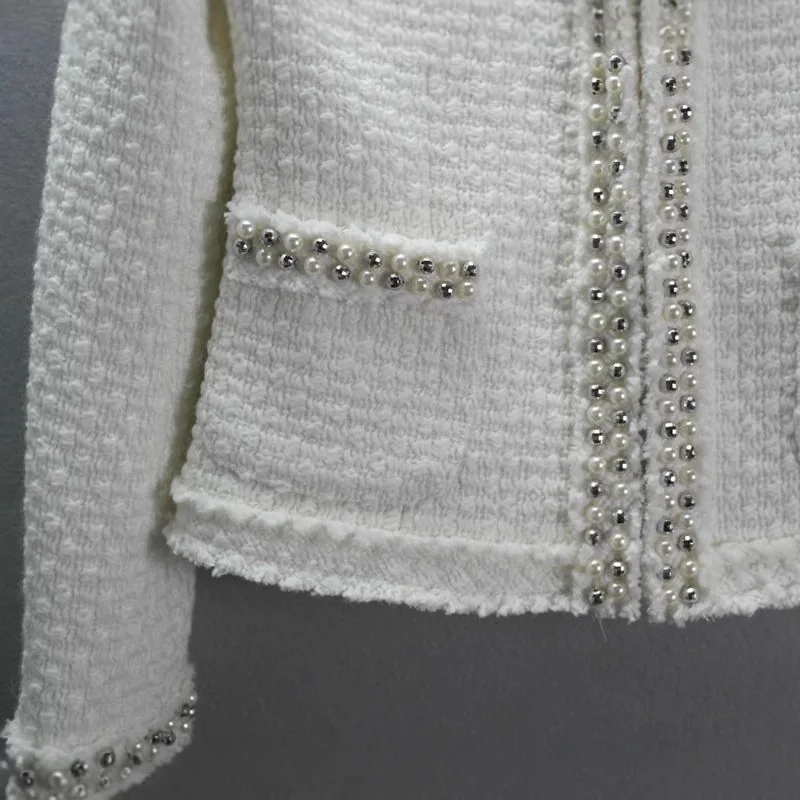 Women's nail bead coarse tweed short jacket 2025 autumn and winter small fragrance style top