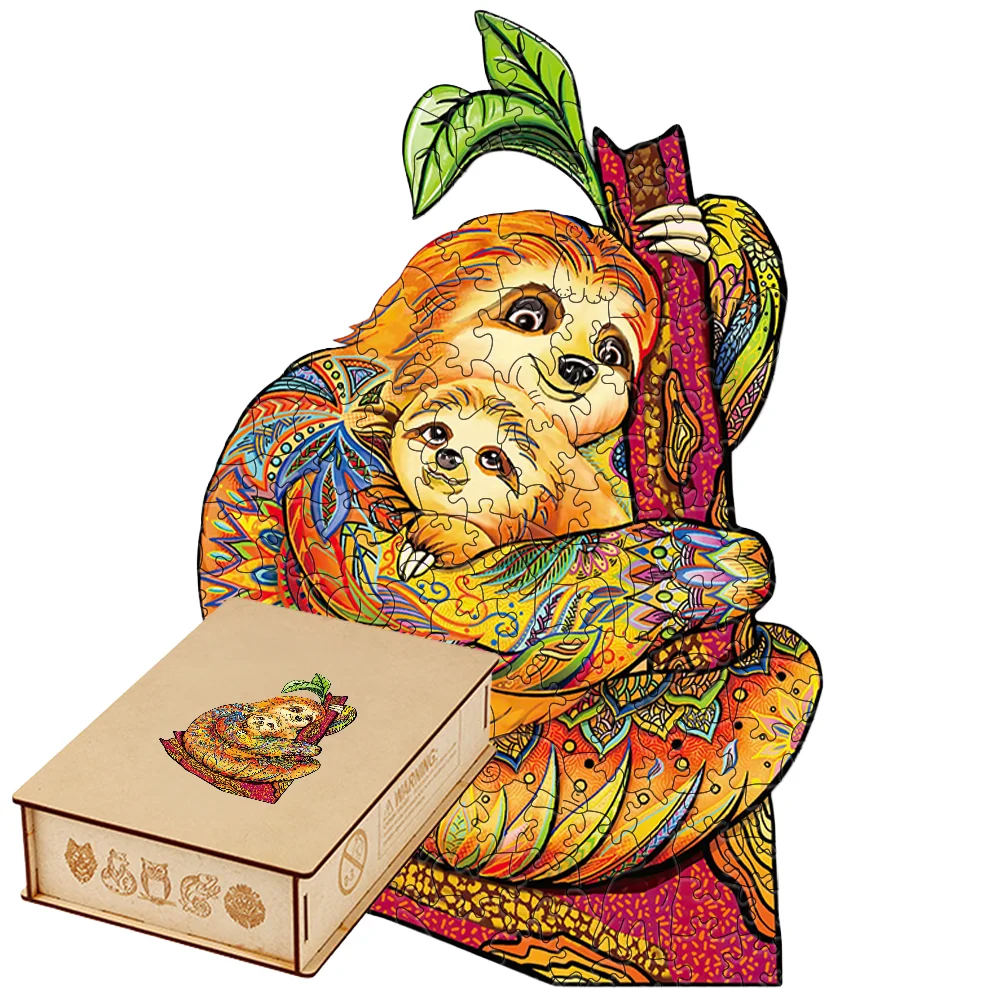 

Mandala Totem Sloth 3D Wooden Puzzles for Adults Animal Shaped Wood Jigsaw Puzzle Brain Teasers Hobby Craft Decor Gift