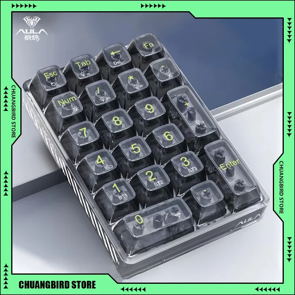 Aula F21 Tri-Mode Gaming PC Customize 21keys Numeric Keypad RGB Hot Swap Wireless Bluetooth Long Endurance Transparent Keyboard