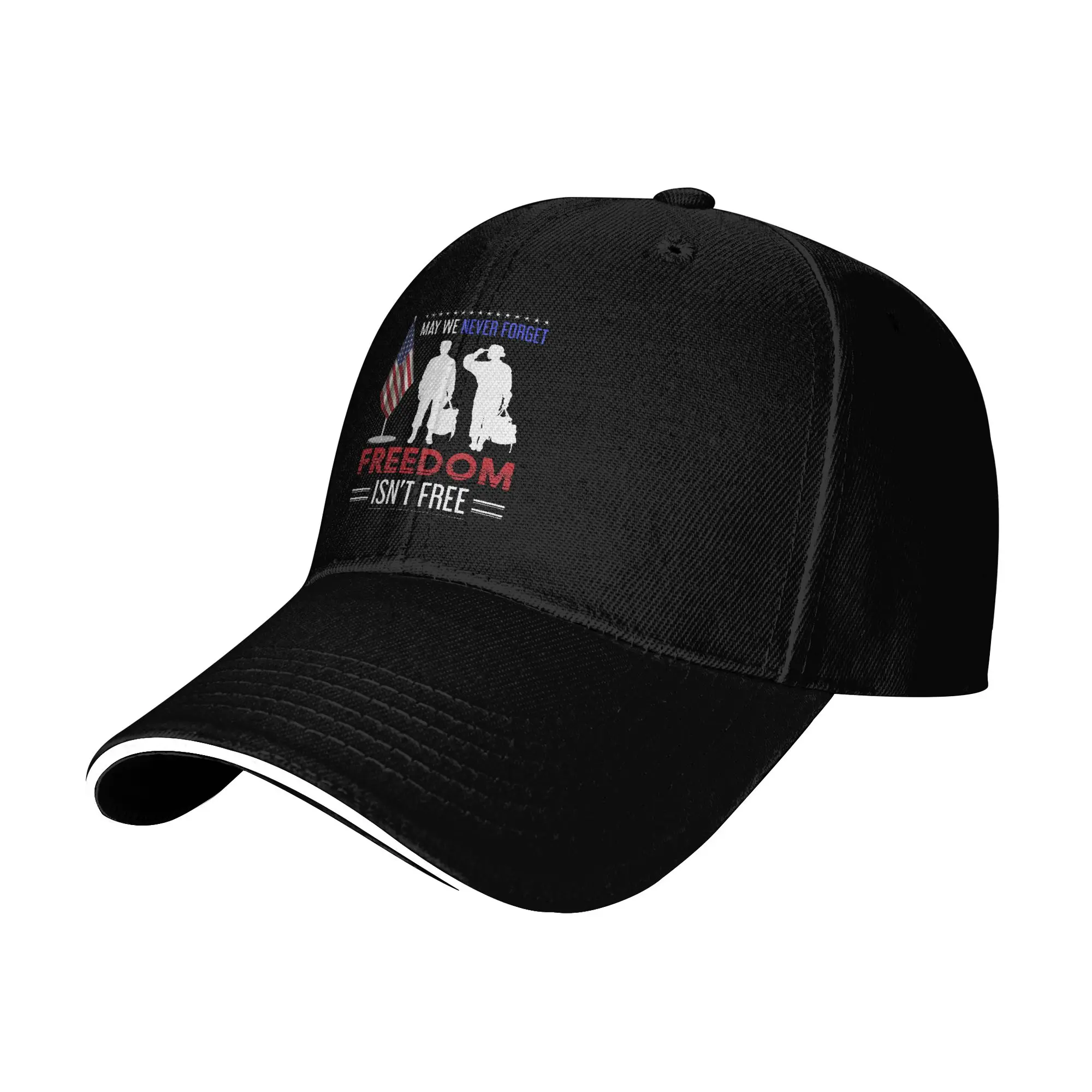 New Arrival May We Never Forget Freedom Isn't Free Baseball Caps Unisex Style Trucker Hat  Daily Golf Adjustable Fit Sun Caps
