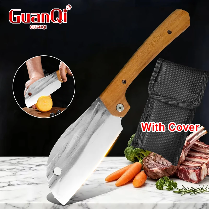 Wooden Handle Chef Kitchen Utility Knive Multi-purpose stainless Steel Meat Cleaver Fish Fruit and Vegetables Butcher Knife