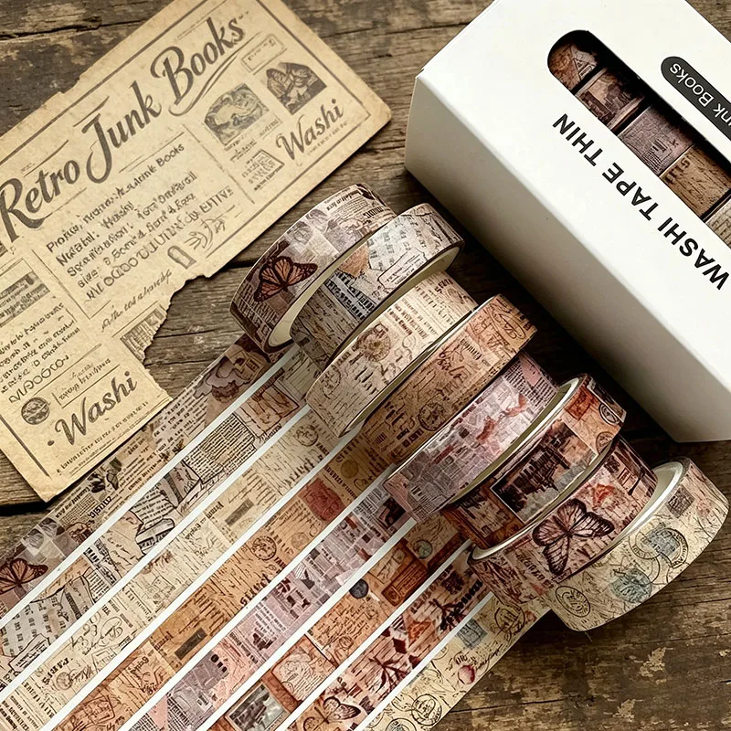 8 Rolls Vintage Washi Tape Floral Grid Butterfly Thin Masking Tape For Junk Journal Scrapbooking DIY Stationery