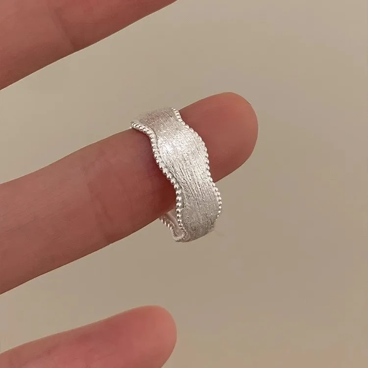 925 Sterling Silver Frosting Geometry Ring for Women Texture Irregular Bead Adjustable Jewelry Gift Dropshipping