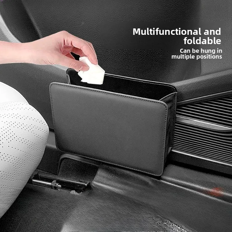 

Foldable Car Interior Storage Organizer Leather Trash Bin Seatback Hanging Auto Door Organizer Bag for Drink Card Key Sunglasses