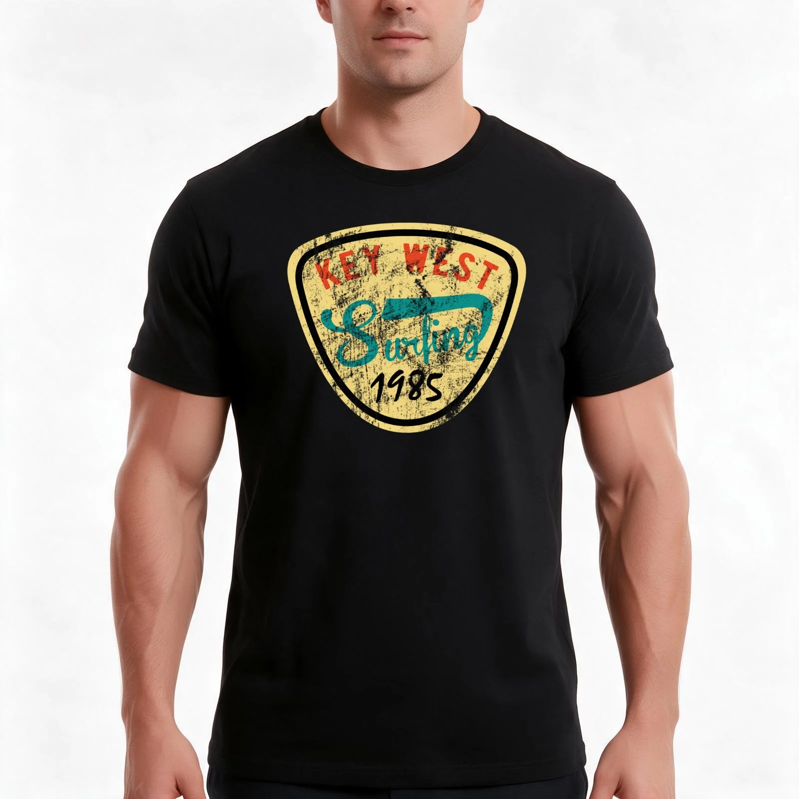 Old School Key West Florida Surfing T-Shirt, Summer Casual Cotton Tee, Oversized Streetwear Tops, Vintage Graphic Print