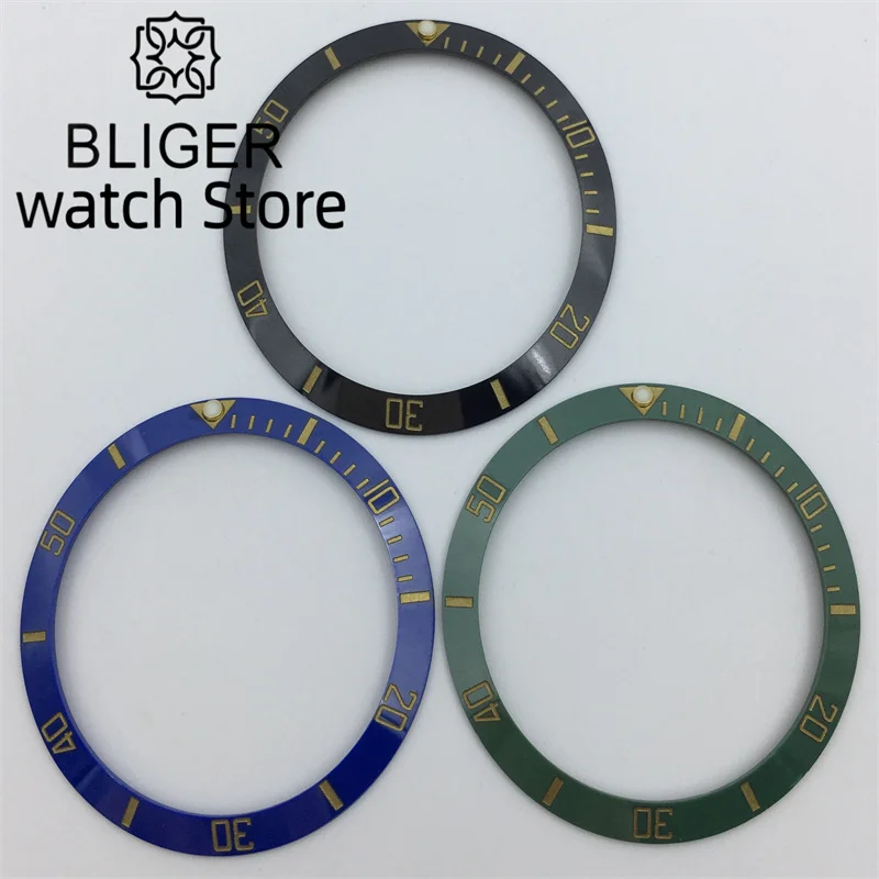 BLIGER 35.4mm x 29.2mm Black Blue Green Yellow Orange ceramic bezel suitable for 38mm cases