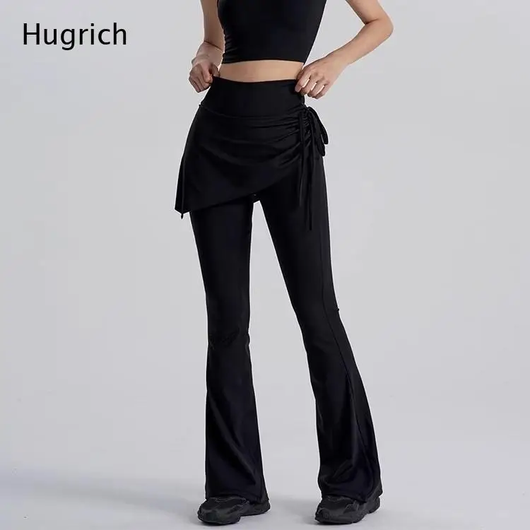 Women's High Waist Ruched Flare Pants - Stretchy Solid Color Yoga Leggings with Side Tie Detail for Gym Fitness Casual Daily