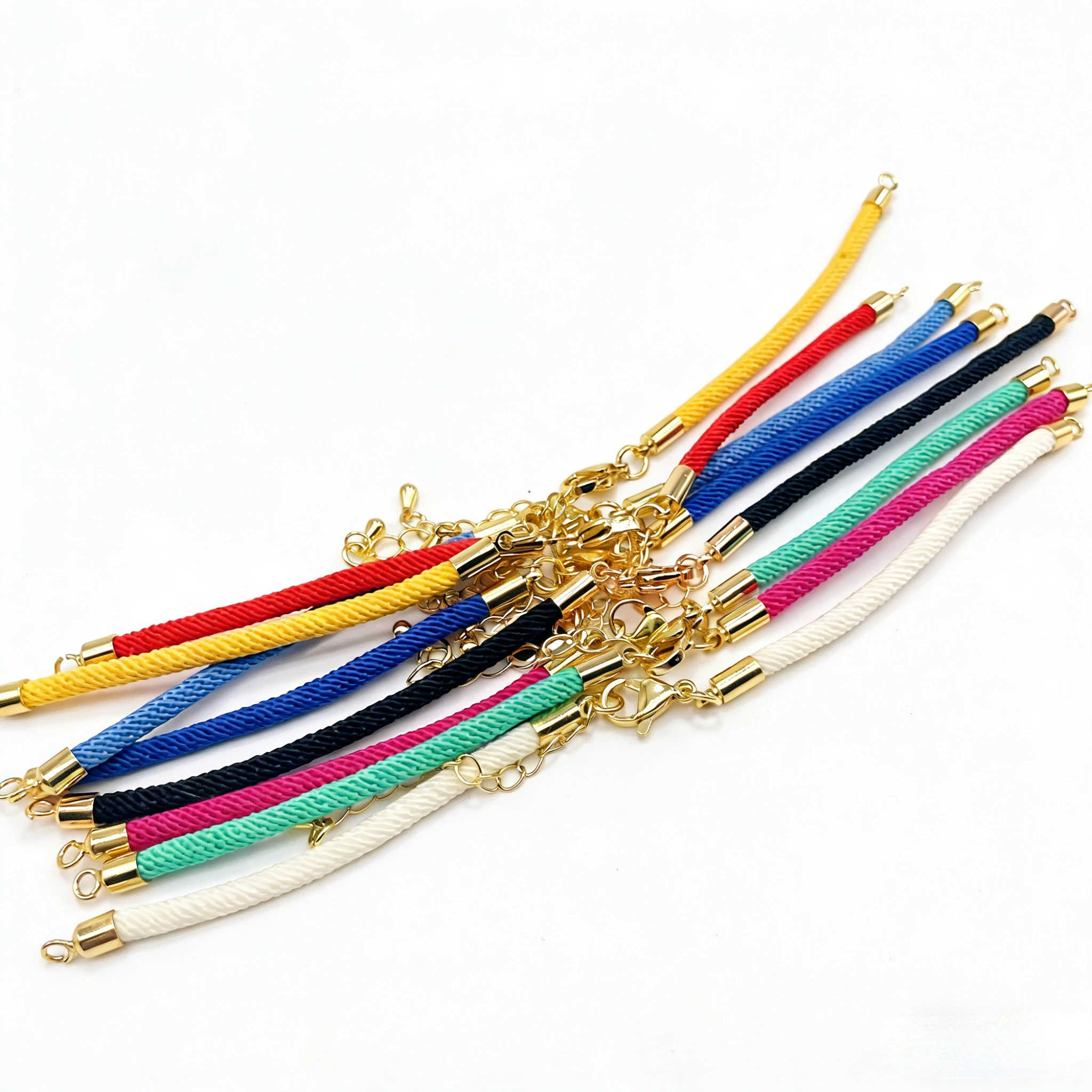 

10 шт. регулируемых нейлоновых браслетов с медными цепочками, удлинительными цепочками и застежками-карабинами для самостоятельного изготовления ювелирных изделий оптом