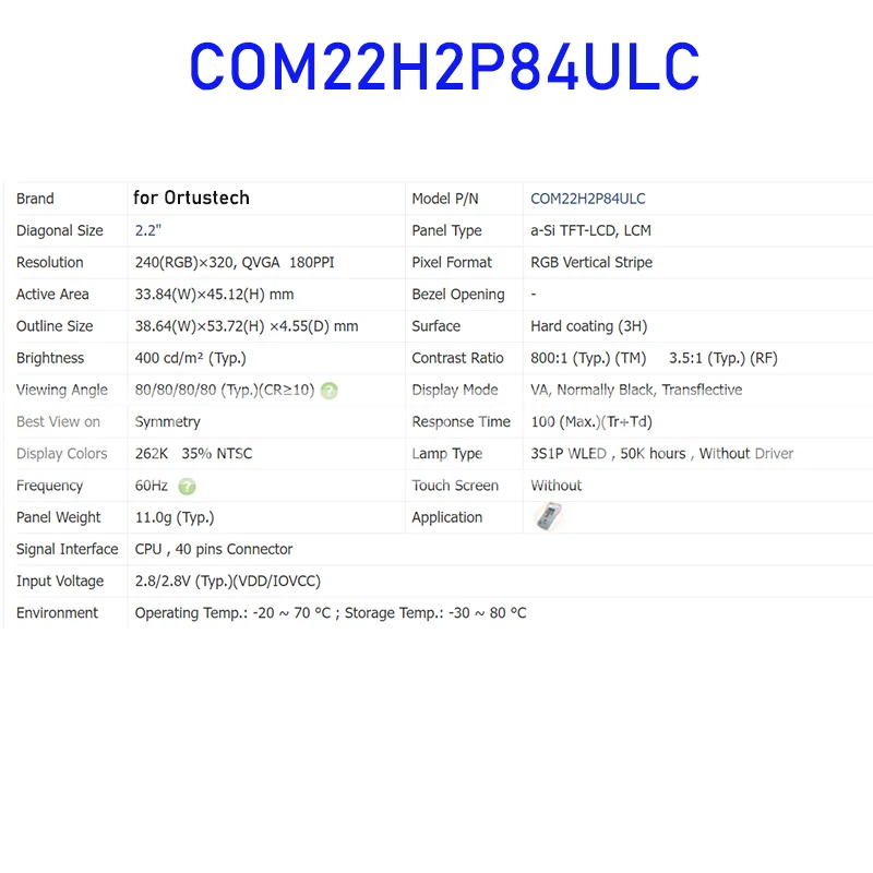 COM22H2P84ULC 2.2 Cal oryginalny LCD Panel wyświetlacza dla Ortustech nowy i szybka wysyłka 100% testowane