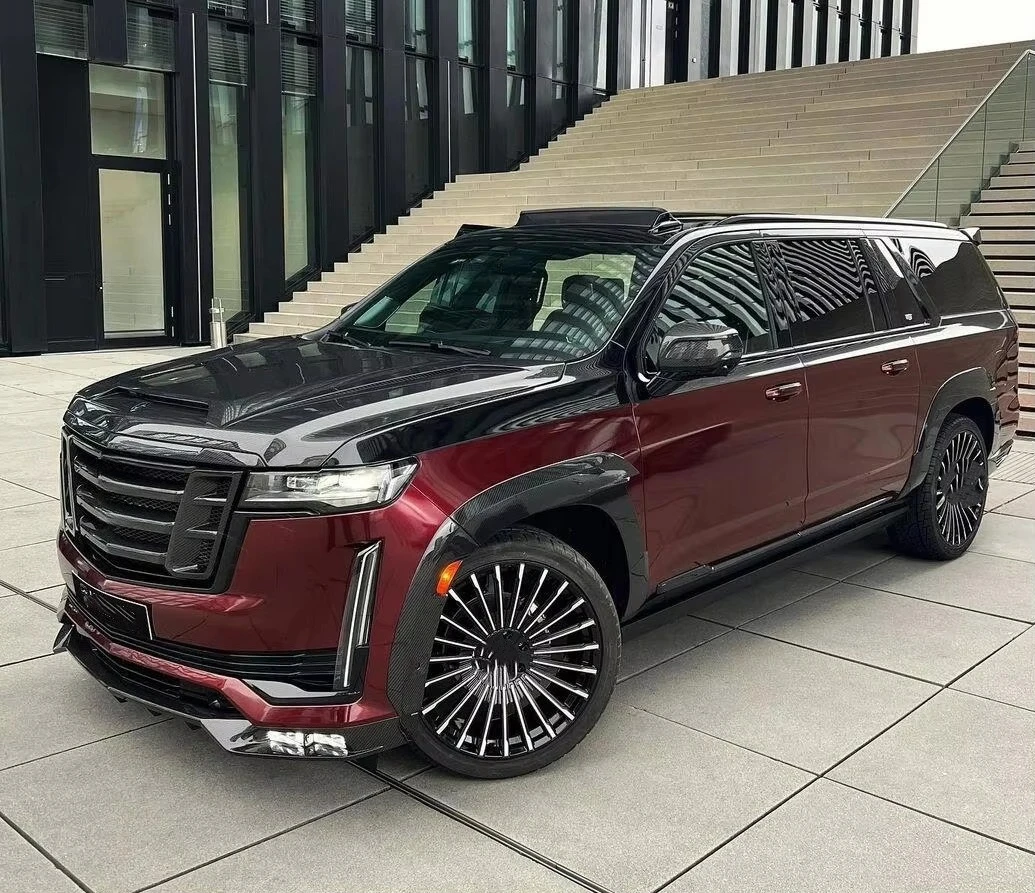 LD Style Carbon Fiber Wide Body Kit Front Lip Rear Diffuser Spoiler Hood Grill for  Escalade