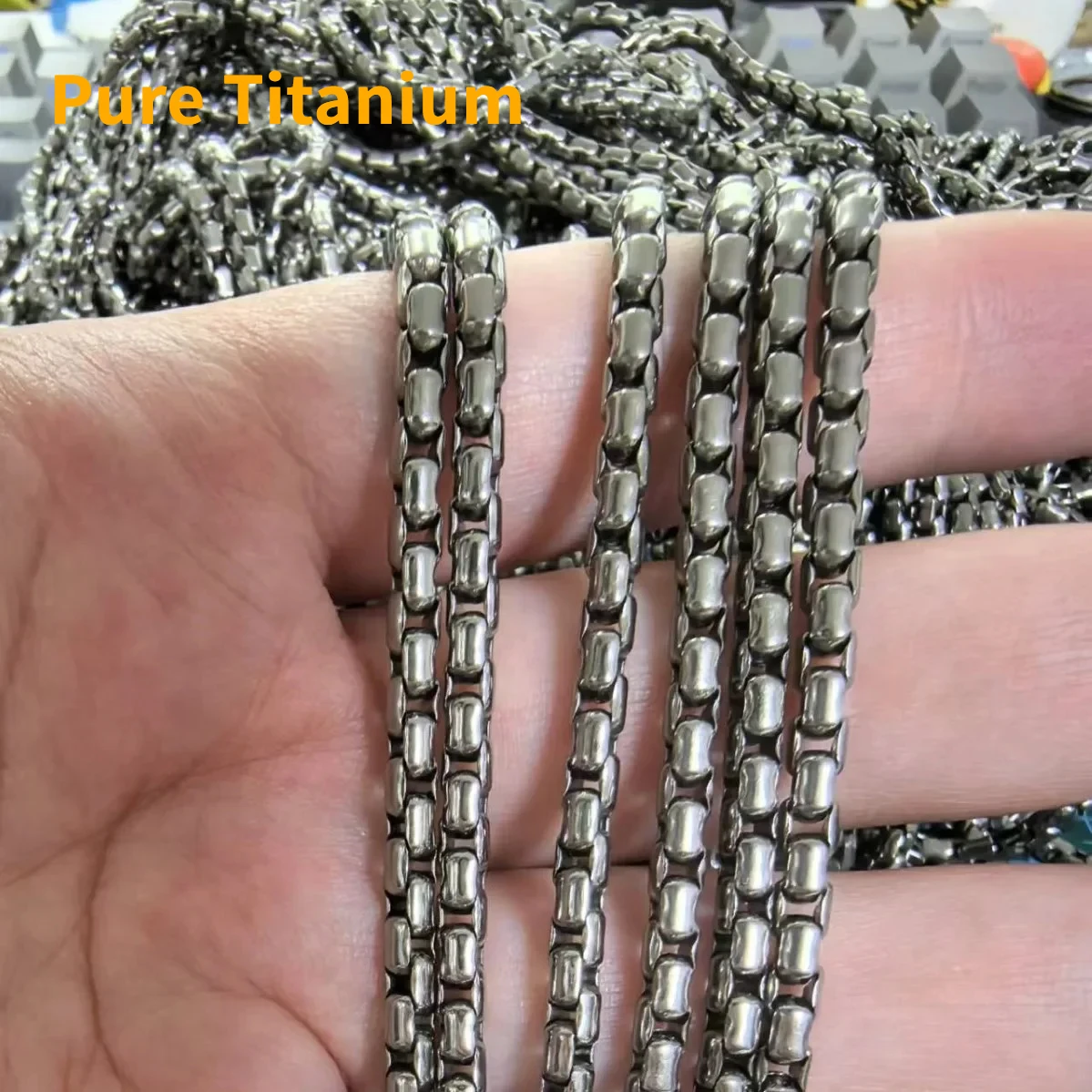 Fashion 3.5mm TA1 Pure Titanium Round Chain Necklace for Men Women Hip Hop Snake-Chain Square Box Chain Anti-Allergy Ti Necklace