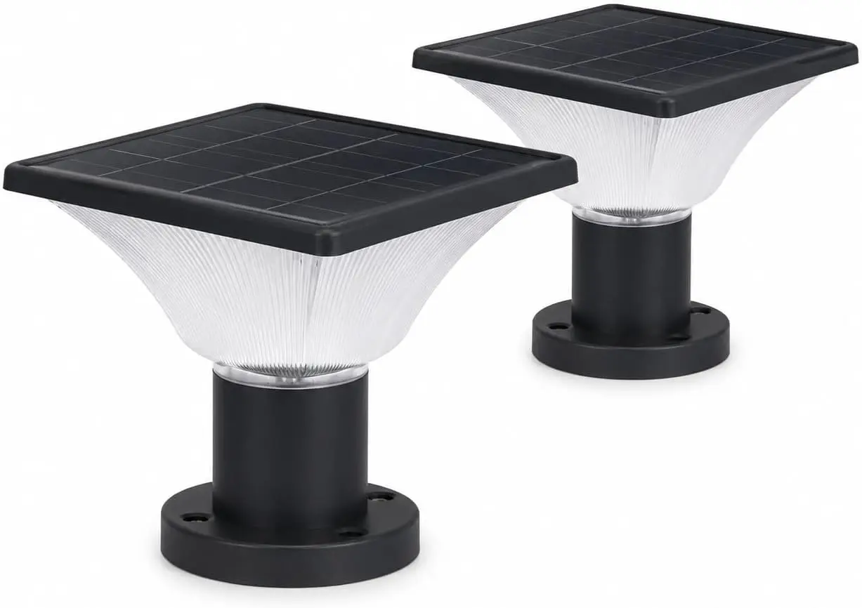 Solar Post Cap Lights Outdoor,Dusk to Dawn Auto On/Off Solar Powered Post Lights Fits Most Posts (2 Pack)
