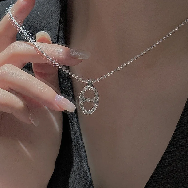 

S925 Sterling Silver Real Niche Design Sense Vintage CNC Glitter Pig Nose Necklace Korean Style Trendy Clavicle Chain