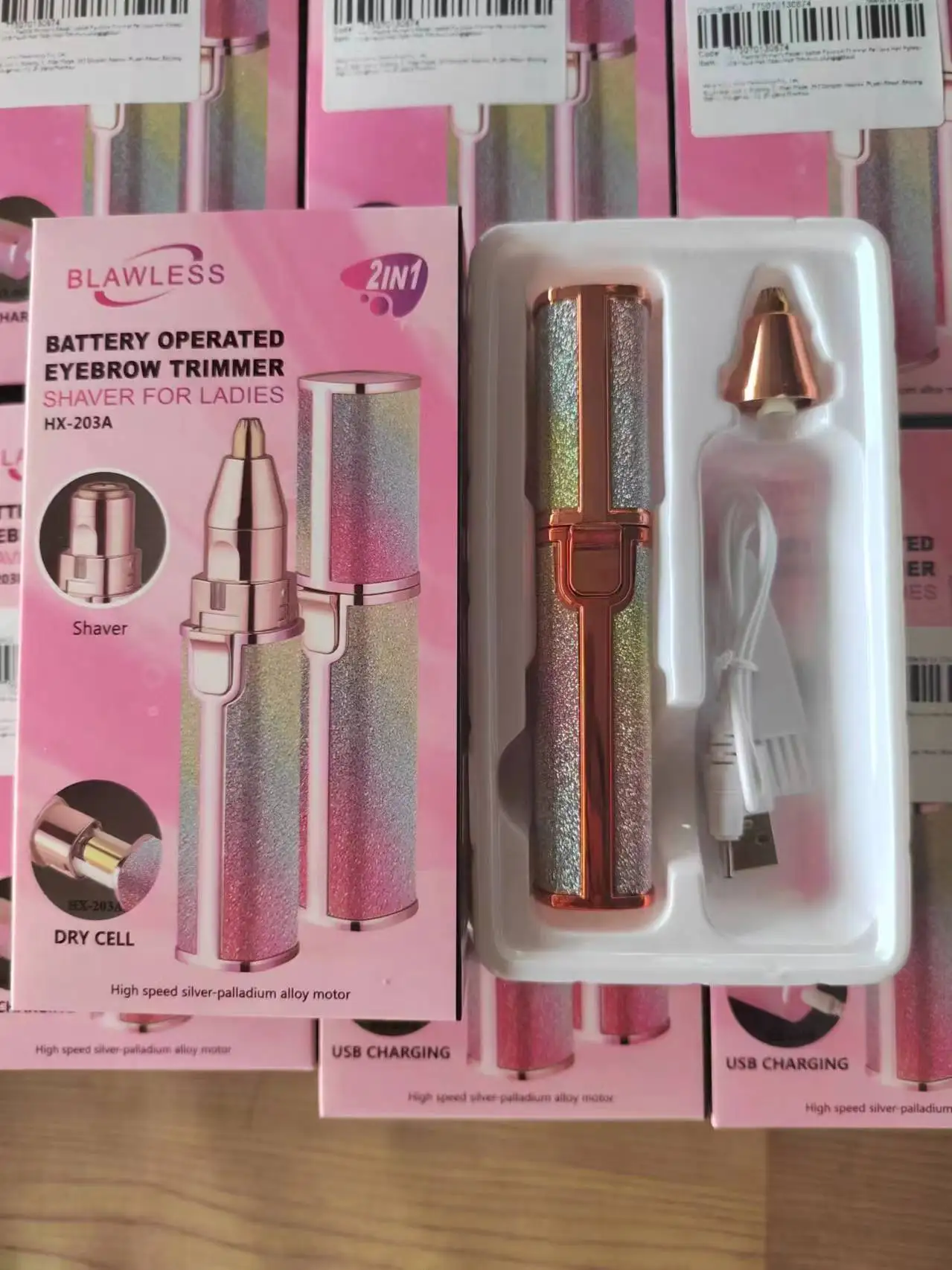 2 In1 Rechargeable Facial Hair Removal and Eyebrow Shaver - Face Lips Body Painless Facial Razor with Built-in LED Light USB