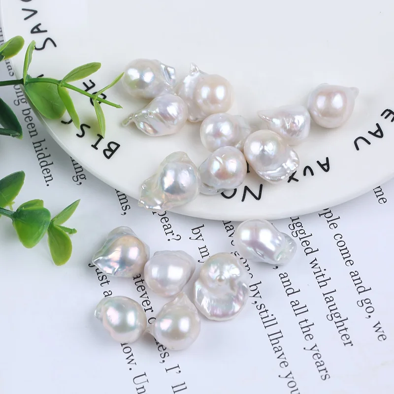 Loose no hole 13-14mm natural white freshwater pearls baroque beads jewelry