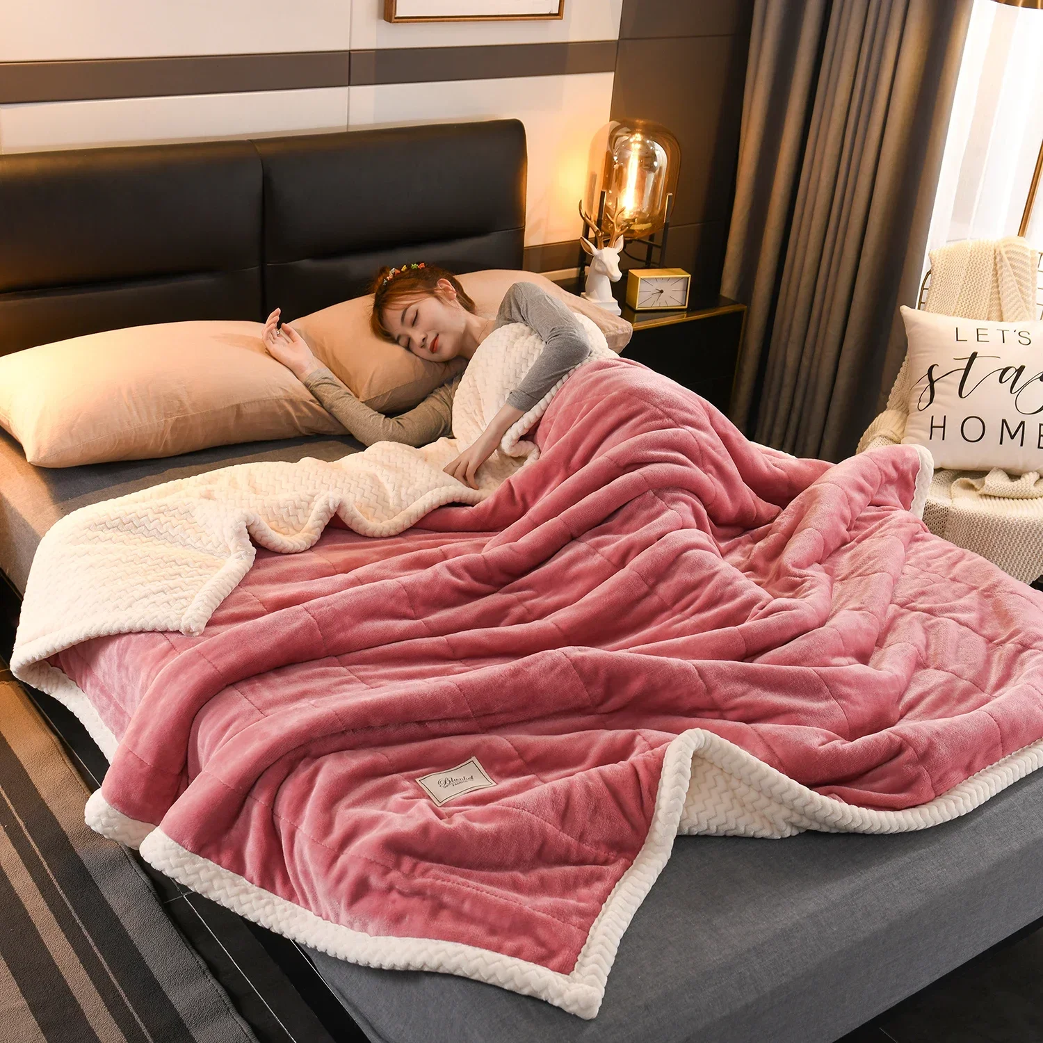 New three-layer padded composite fleece blanket 120/150/180/200cm 1PC air-conditioned room bedroom can be machine washed (XYJ)